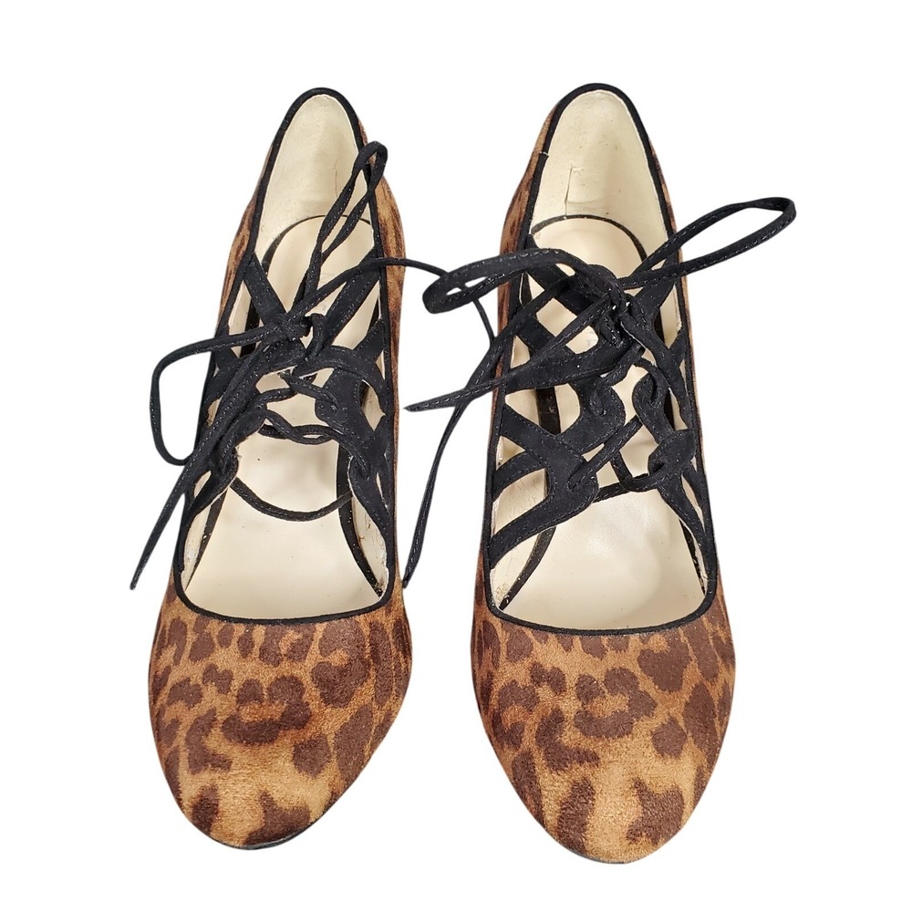 Nine West Sasafraso Leopard Print Crisscross Stiletto Pumps Brown Black 8M